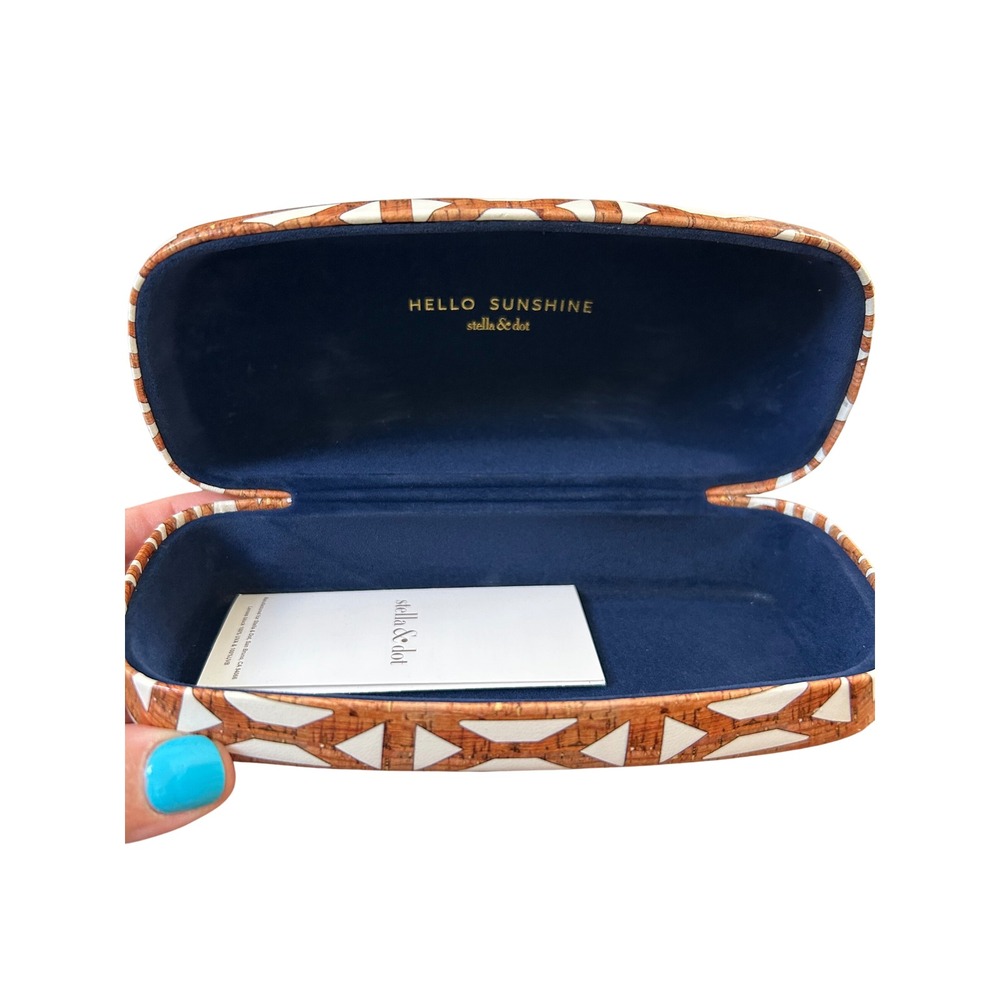 Stella & Dot Hello Sunshine Cork Geometric Hard Shell Sunglasses Case Brown Blue